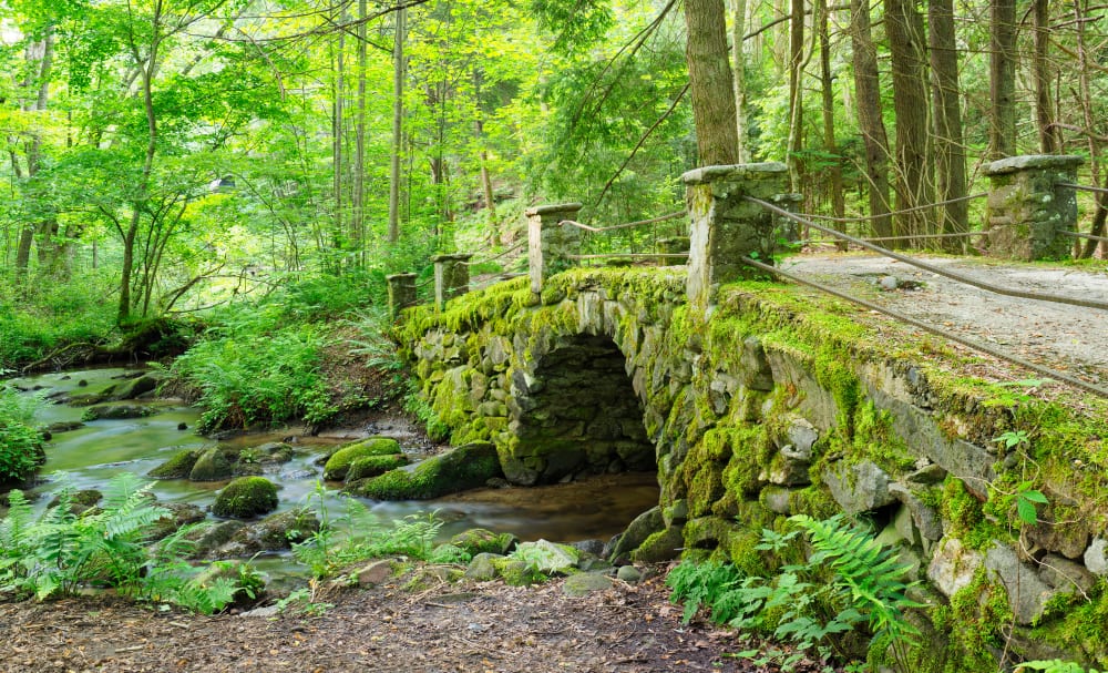 The moss-covered stone bridge in Elkmont - one of the fascinating free attractions near Pigeon Forge.