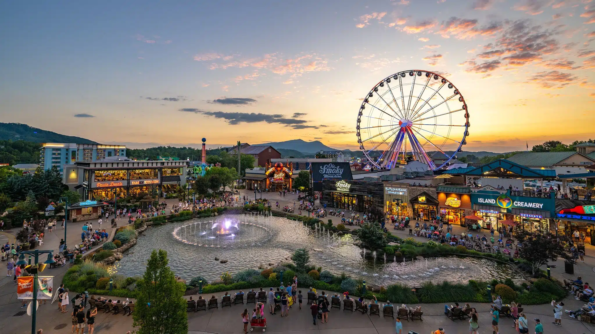 The Island, with a scenic amusement park and fountains, is one of our favorite things to do with a toddler in Pigeon Forge