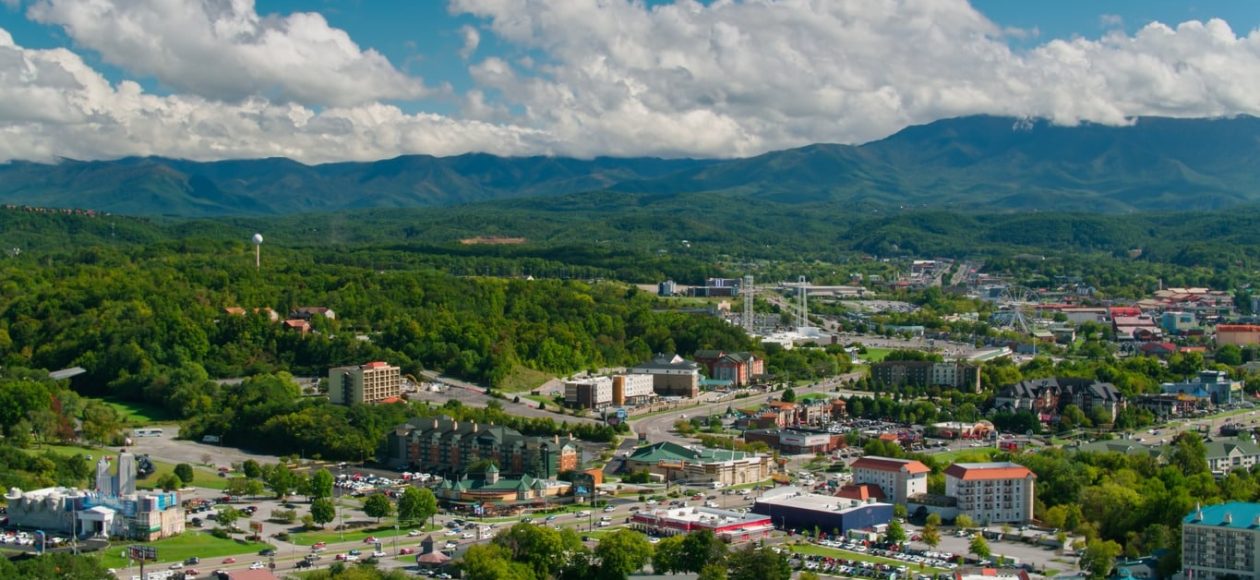 Aerial Shot of Downtown Pigeon Forge, Tennessee